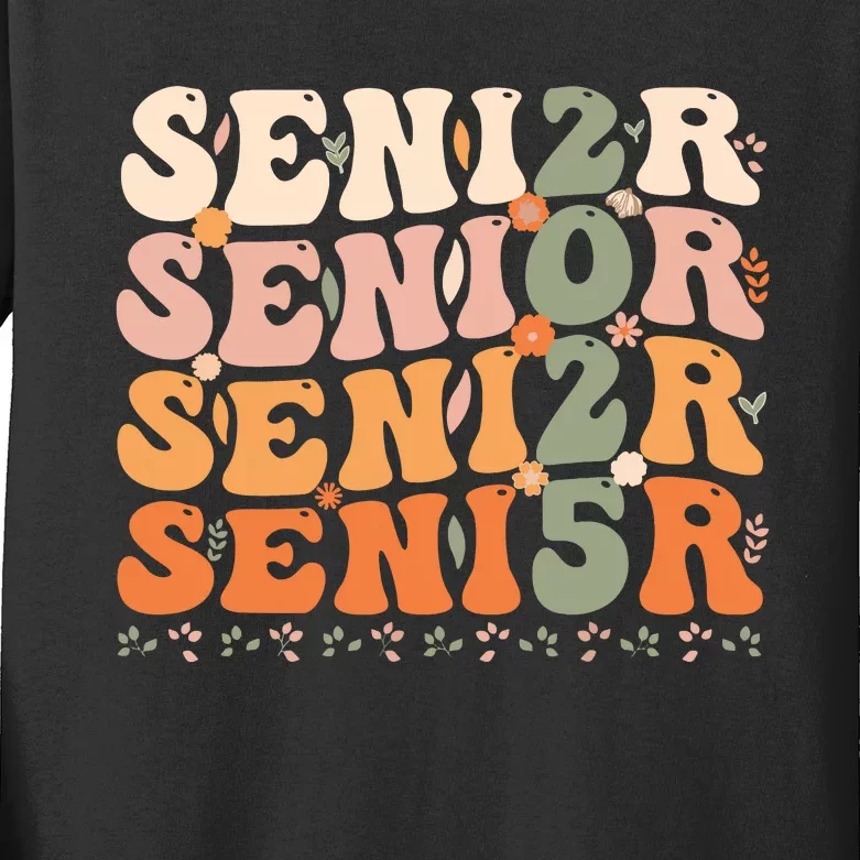 Senior 2025 Class Of 2025 Graduation 2025 Groovy Kids Long Sleeve Shirt