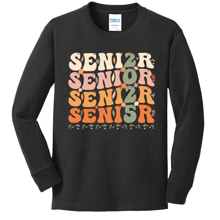 Senior 2025 Class Of 2025 Graduation 2025 Groovy Kids Long Sleeve Shirt