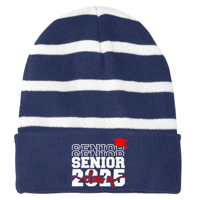 Senior 25 Class Of 2025 Back To School Graduation 2025 T Striped Beanie with Solid Band