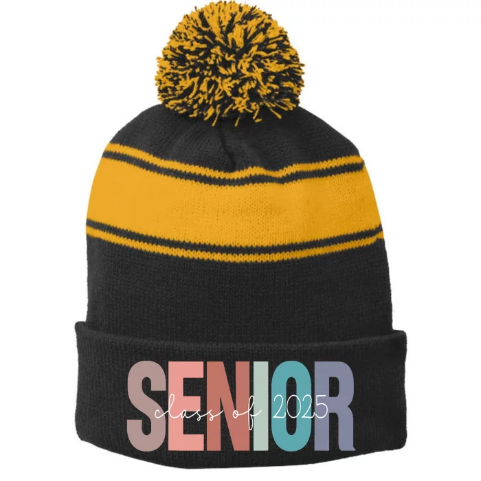 Senior 2025 Class Of 2025 Seniors Graduation 2025 Senior 25 Stripe Pom Pom Beanie