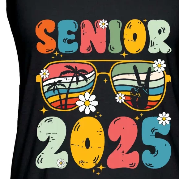 Senior 2025 Class Of 2025 Seniors Graduation Retro Groovy Ladies Essential Flowy Tank