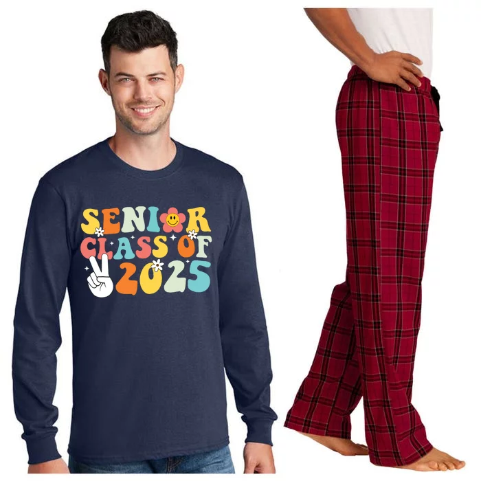 Senior 2025 Class Of 2025 Seniors Graduation Retro Groovy Long Sleeve Pajama Set