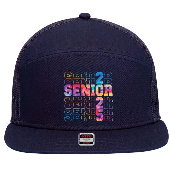 Senior 2025 Class Of 2025 Tie Dye Senior 25 Graduation 7 Panel Mesh Trucker Snapback Hat