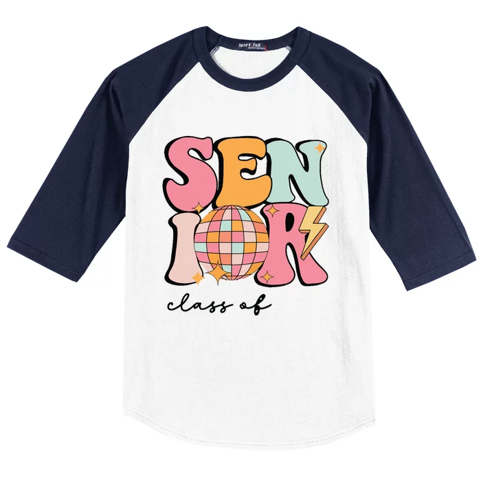 Senior 2025 Disco Ball Cute Retro Groovy Girl Baseball Sleeve Shirt