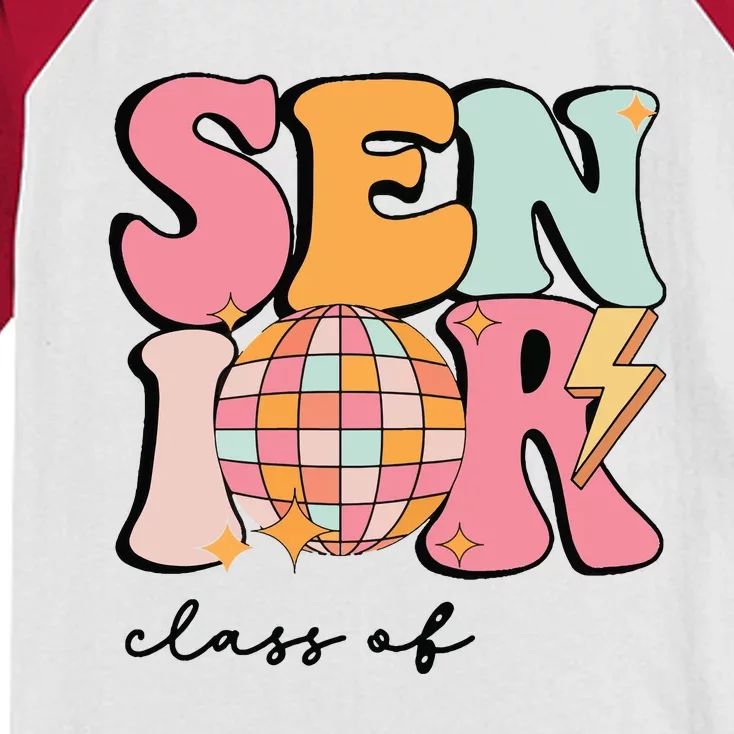 Senior 2025 Disco Ball Cute Retro Groovy Girl Kids Colorblock Raglan Jersey