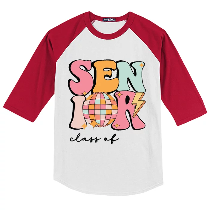 Senior 2025 Disco Ball Cute Retro Groovy Girl Kids Colorblock Raglan Jersey