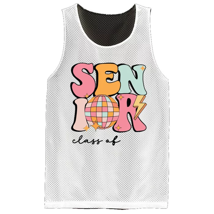 Senior 2025 Disco Ball Cute Retro Groovy Girl Mesh Reversible Basketball Jersey Tank