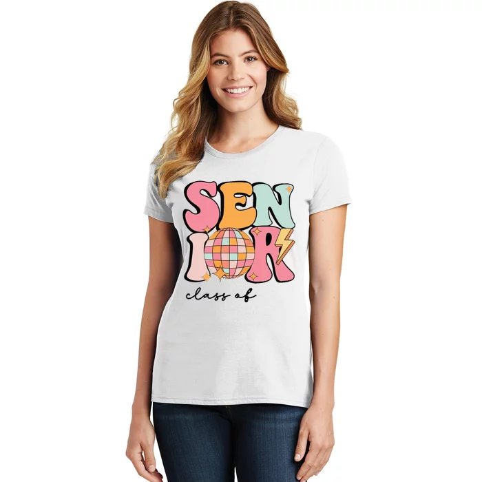 Senior 2025 Disco Ball Cute Retro Groovy Girl Women's T-Shirt