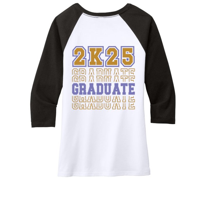 Senior 2025 Front And Back Design Front & Back Women's Tri-Blend 3/4-Sleeve Raglan Shirt