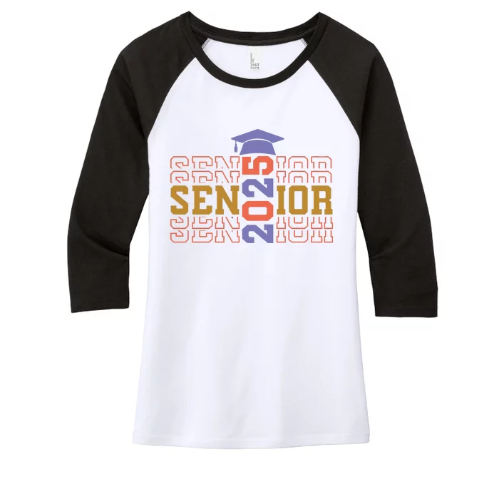 Senior 2025 Front And Back Design Front & Back Women's Tri-Blend 3/4-Sleeve Raglan Shirt