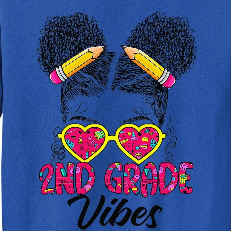 Second 2nd Grade Vibes Messy Bun Back To School Afro Tall Sweatshirt