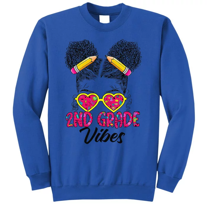 Second 2nd Grade Vibes Messy Bun Back To School Afro Tall Sweatshirt