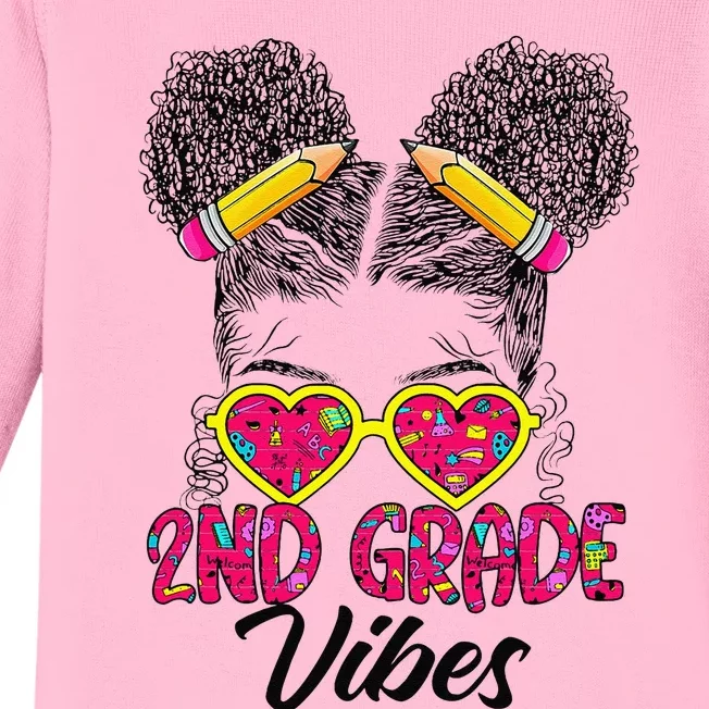 Second 2nd Grade Vibes Messy Bun Back To School Afro Baby Long Sleeve Bodysuit