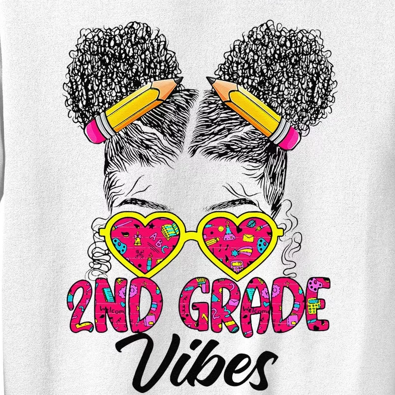 Second 2nd Grade Vibes Messy Bun Back To School Afro Sweatshirt