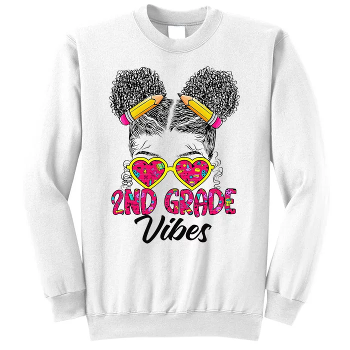 Second 2nd Grade Vibes Messy Bun Back To School Afro Sweatshirt