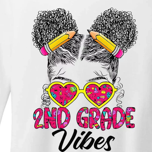 Second 2nd Grade Vibes Messy Bun Back To School Afro Womens CVC Long Sleeve Shirt