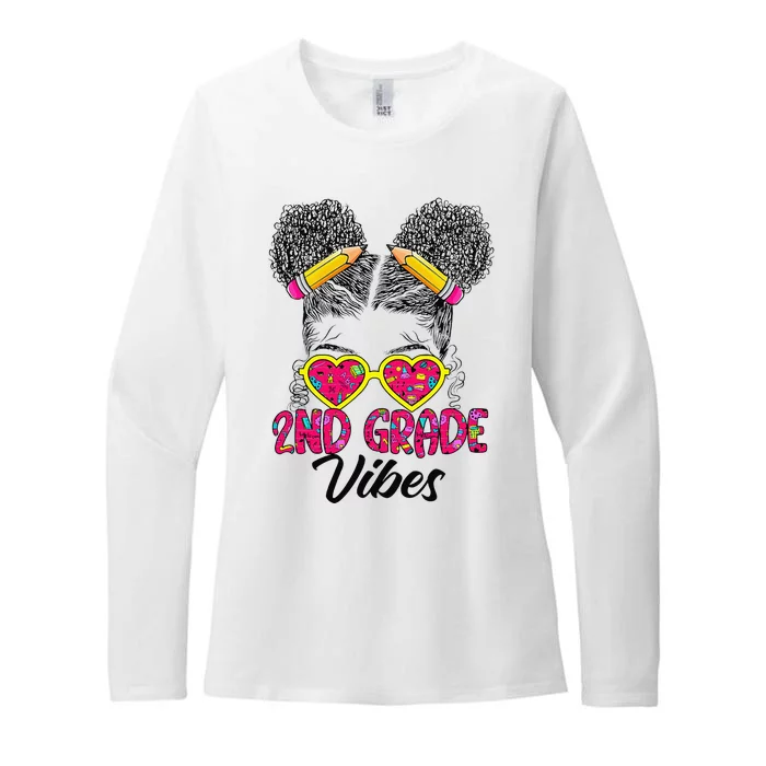 Second 2nd Grade Vibes Messy Bun Back To School Afro Womens CVC Long Sleeve Shirt