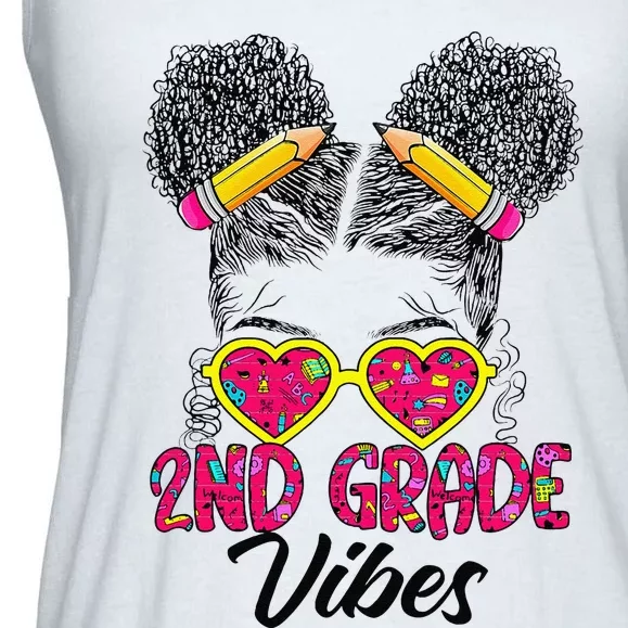 Second 2nd Grade Vibes Messy Bun Back To School Afro Ladies Essential Flowy Tank