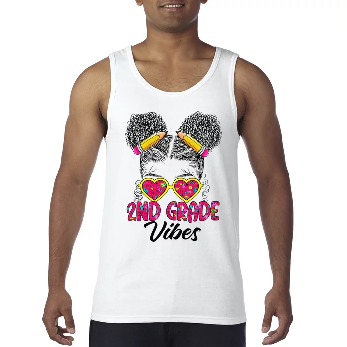 Second 2nd Grade Vibes Messy Bun Back To School Afro Tank Top