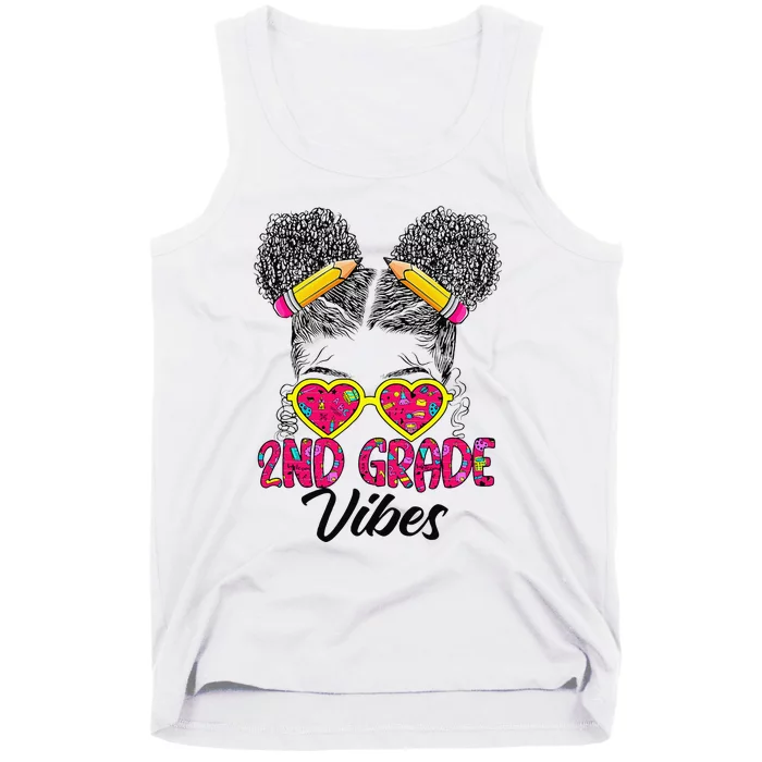 Second 2nd Grade Vibes Messy Bun Back To School Afro Tank Top