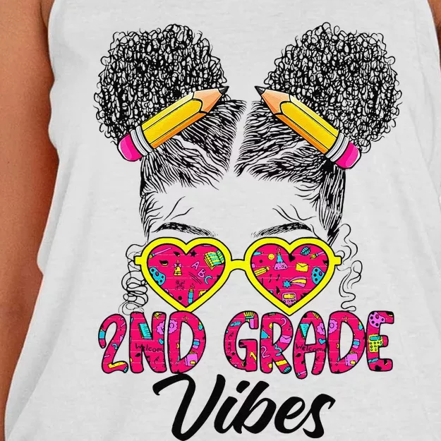 Second 2nd Grade Vibes Messy Bun Back To School Afro Women's Knotted Racerback Tank