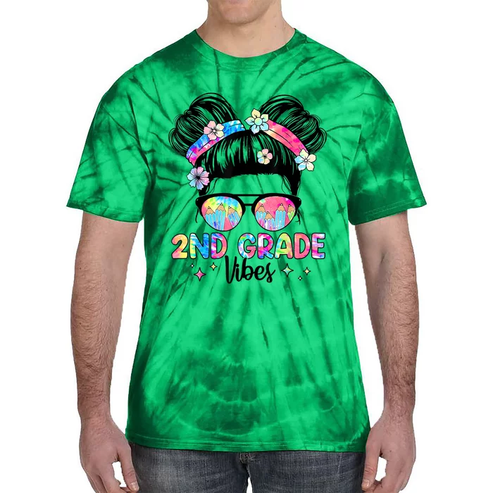 Second 2nd Grade Vibes Back To School Cute Messy Bun Girls Tie-Dye T-Shirt