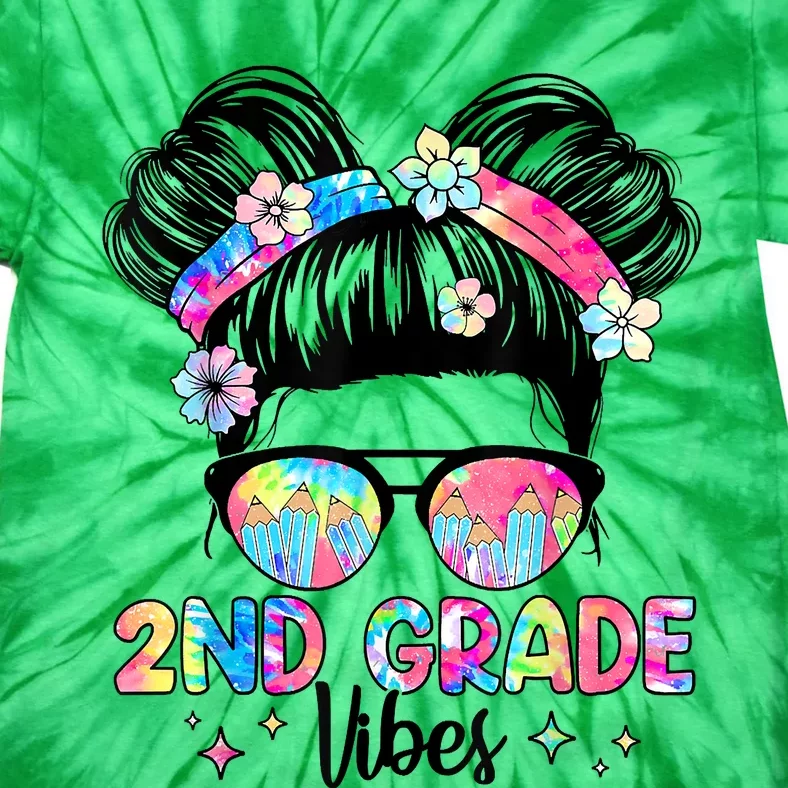 Second 2nd Grade Vibes Back To School Cute Messy Bun Girls Tie-Dye T-Shirt