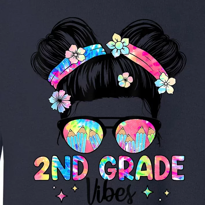 Second 2nd Grade Vibes Back To School Cute Messy Bun Girls Toddler Sweatshirt