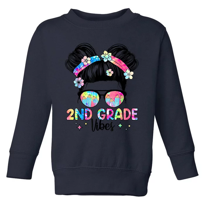 Second 2nd Grade Vibes Back To School Cute Messy Bun Girls Toddler Sweatshirt