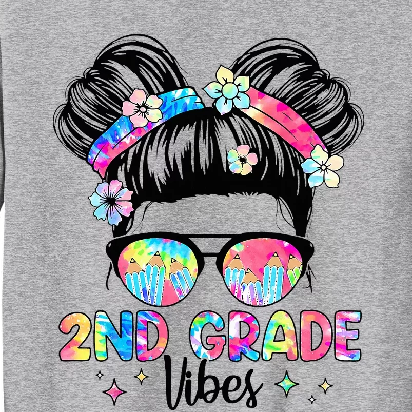 Second 2nd Grade Vibes Back To School Cute Messy Bun Tall Sweatshirt