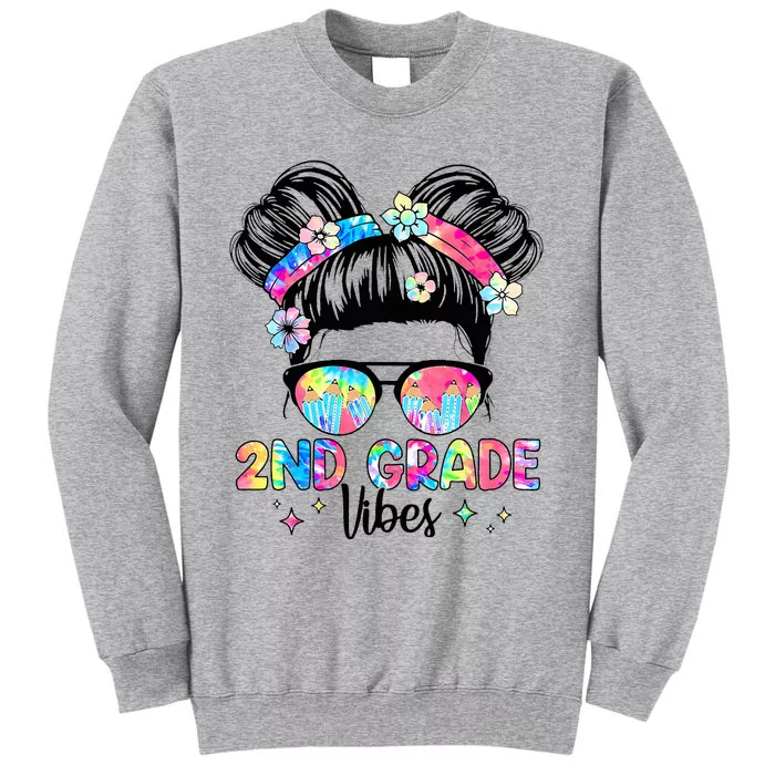 Second 2nd Grade Vibes Back To School Cute Messy Bun Tall Sweatshirt