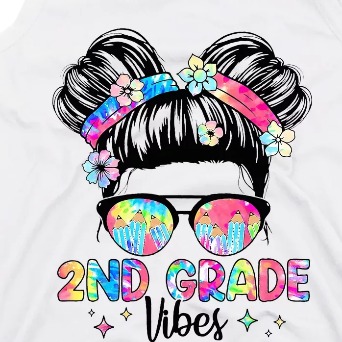 Second 2nd Grade Vibes Back To School Cute Messy Bun Tank Top