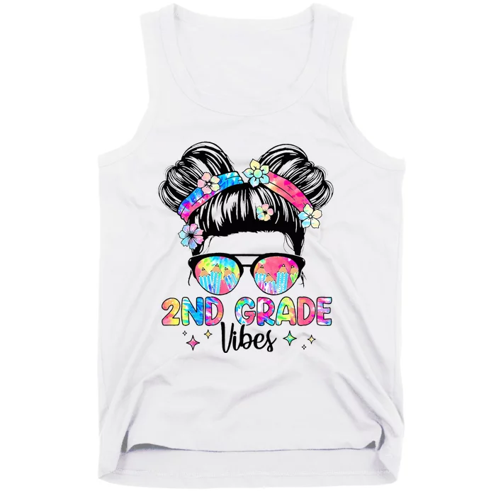 Second 2nd Grade Vibes Back To School Cute Messy Bun Tank Top