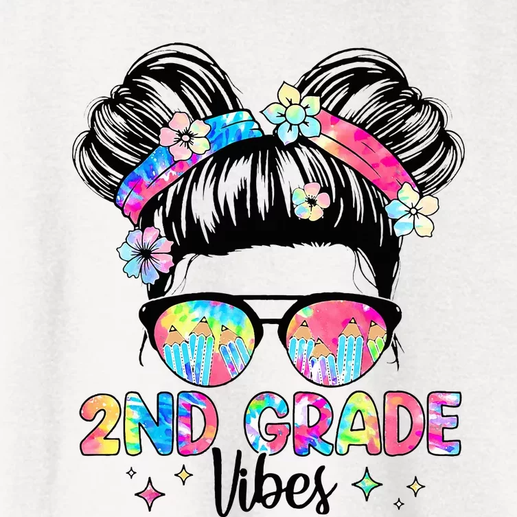 Second 2nd Grade Vibes Back To School Cute Messy Bun Women's Crop Top Tee