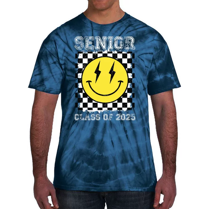 Senior 2025 Graduation Retro Happy Smile Face Class Of 2025 Tie-Dye T-Shirt