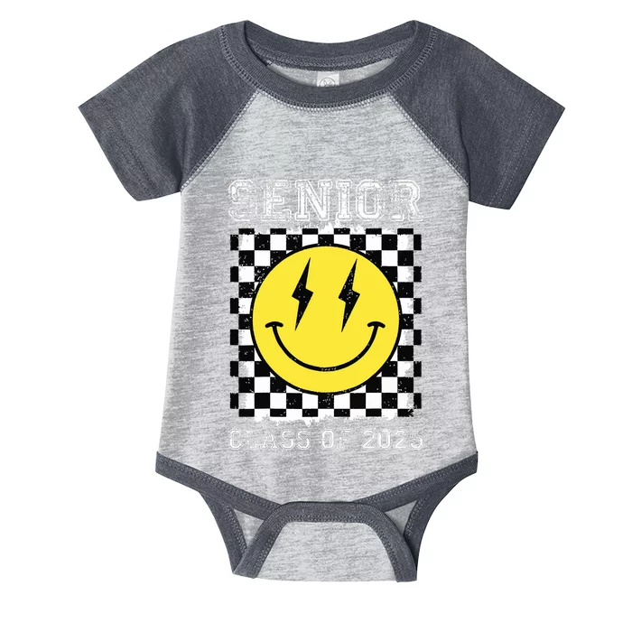 Senior 2025 Graduation Retro Happy Smile Face Class Of 2025 Infant Baby Jersey Bodysuit