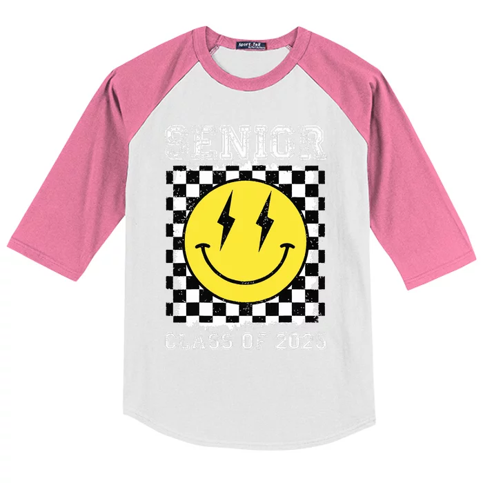 Senior 2025 Graduation Retro Happy Smile Face Class Of 2025 Kids Colorblock Raglan Jersey