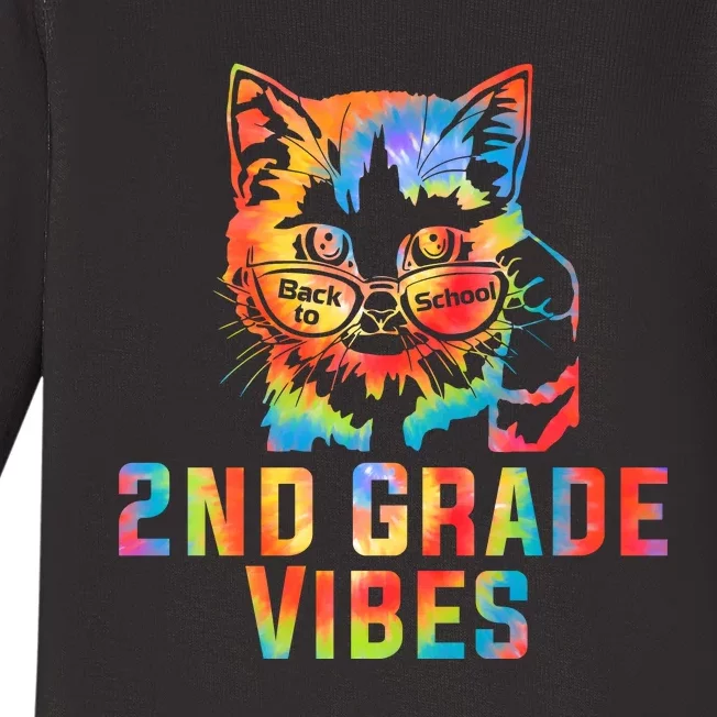 Second 2nd Grade Vibes Back To School Cat Kitty Girl Tie Dye Gift Baby Long Sleeve Bodysuit