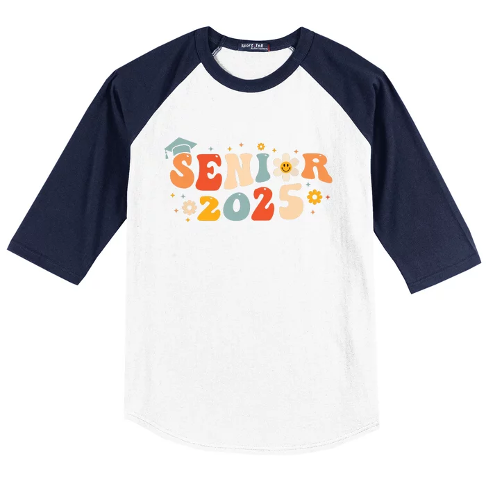 Senior 2025 Groovy Retro Senior Class Of 2025 Graduation Baseball Sleeve Shirt