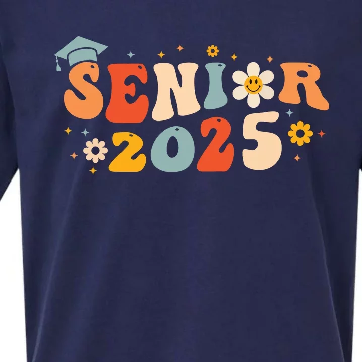 Senior 2025 Groovy Retro Senior Class Of 2025 Graduation Sueded Cloud Jersey T-Shirt