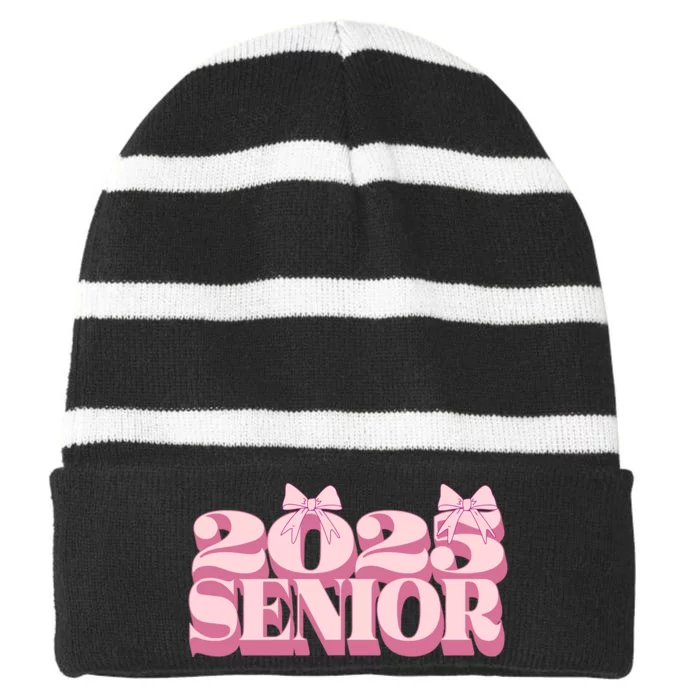 Senior 2025 Graduation Striped Beanie with Solid Band