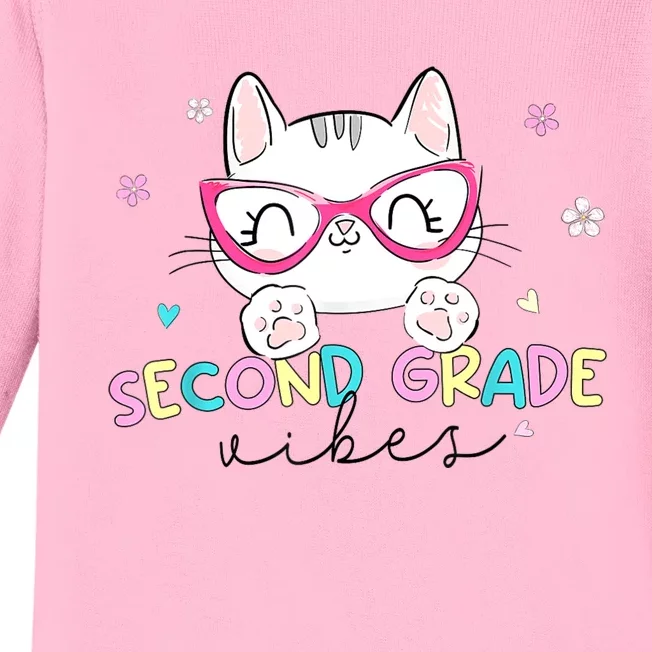 Second 2nd Grade Vibes Back To School Cute Cat For Girls Baby Long Sleeve Bodysuit