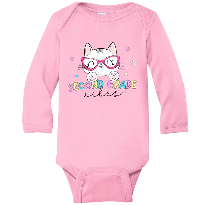 Second 2nd Grade Vibes Back To School Cute Cat For Girls Baby Long Sleeve Bodysuit