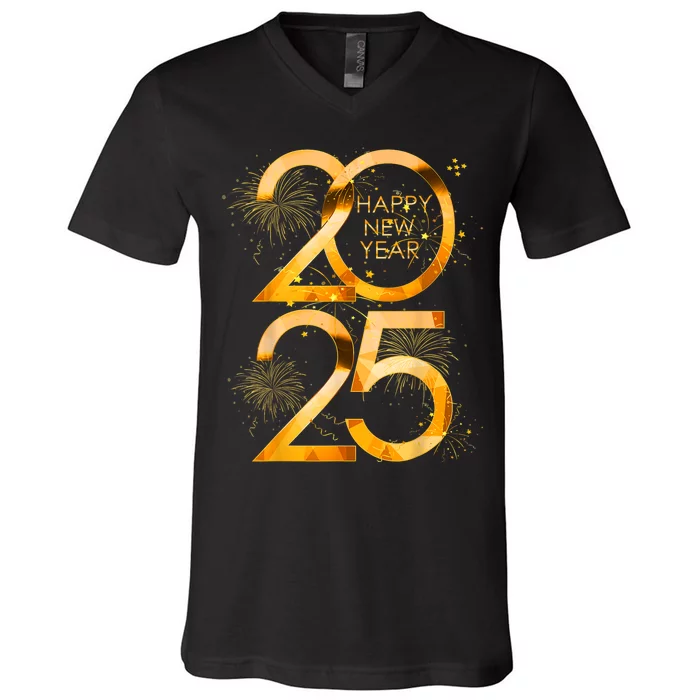 Supplies 2025 Happy New Year Party Family Matching Fireworks Gift V-Neck T-Shirt