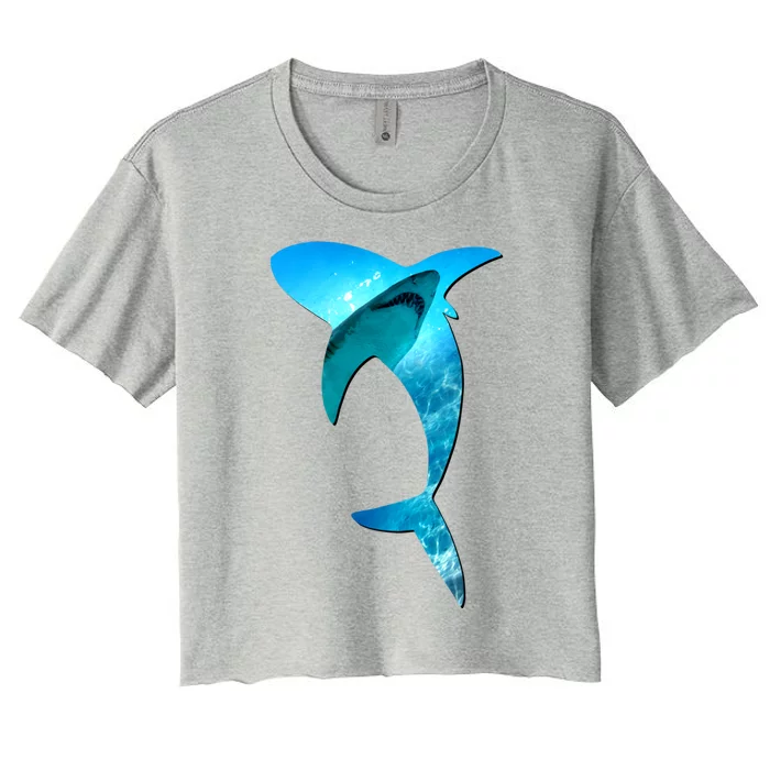 Shark 2 Lovers Silhouette Earth Day And Ocean Week Awareness Cute Gift Women's Crop Top Tee