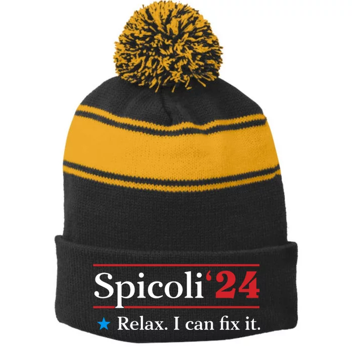 Spicoli 2024 Relax I Can Fix It Stripe Pom Pom Beanie