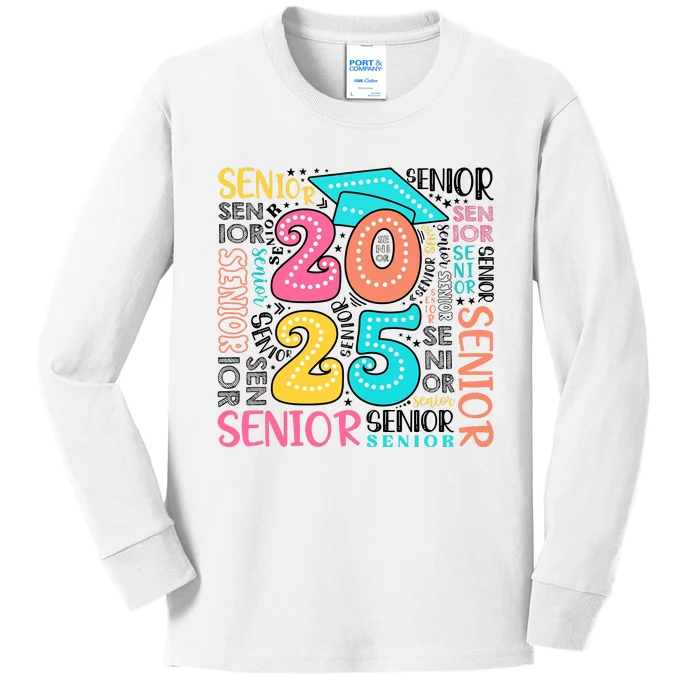 Senior 2025 Retro Graduation Kids Long Sleeve Shirt