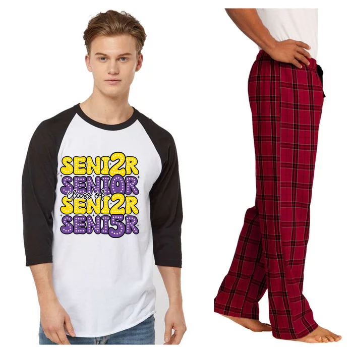 Senior 2025 Retro Graduation Class Of Senior Raglan Sleeve Pajama Set