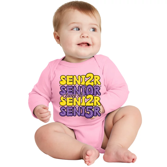 Senior 2025 Retro Graduation Class Of Senior Baby Long Sleeve Bodysuit