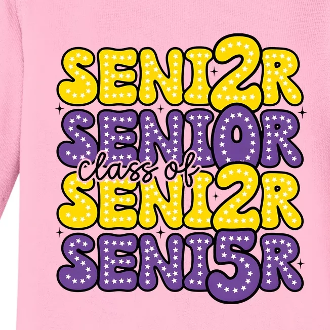 Senior 2025 Retro Graduation Class Of Senior Baby Long Sleeve Bodysuit